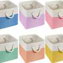 6 Pcs 11 x 11 Inch Cube Storage Bins Fabric Storage Organizer Bins Foldable Cube Baskets with Sturdy Carry Handles Wicker Baskets for Home(Macaron Color)