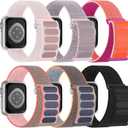 6 Pack Sport Nylon Loop Band Compatible with Apple Watch Bands 38mm 40mm 41mm 42mm  for Women Men, Adjustable Breathable Braided Straps for iWatch Series 10/9/8/7/6/5/4/3/SE/Ultra (Pink Sand/Black/Pearl Pink/Pomegranat/Neon Pink/Fresh Orange)