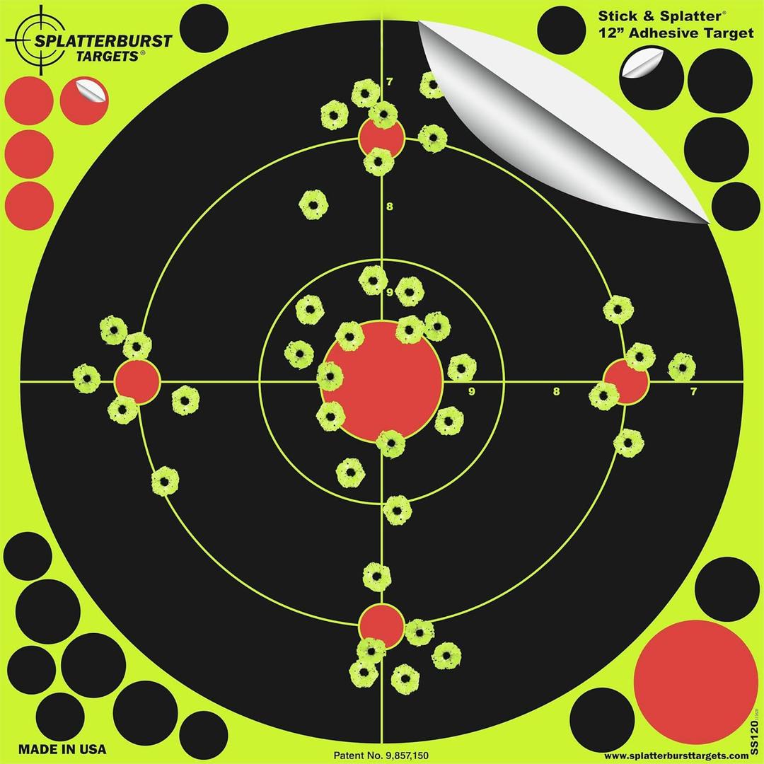 Splatterburst Targets -12 inch Stick & Splatter Self Adhesive Shooting Targets - Gun - Rifle - Pistol - Airsoft - BB Gun - Pellet Gun - Air Rifle - Made in USA (50 pack)