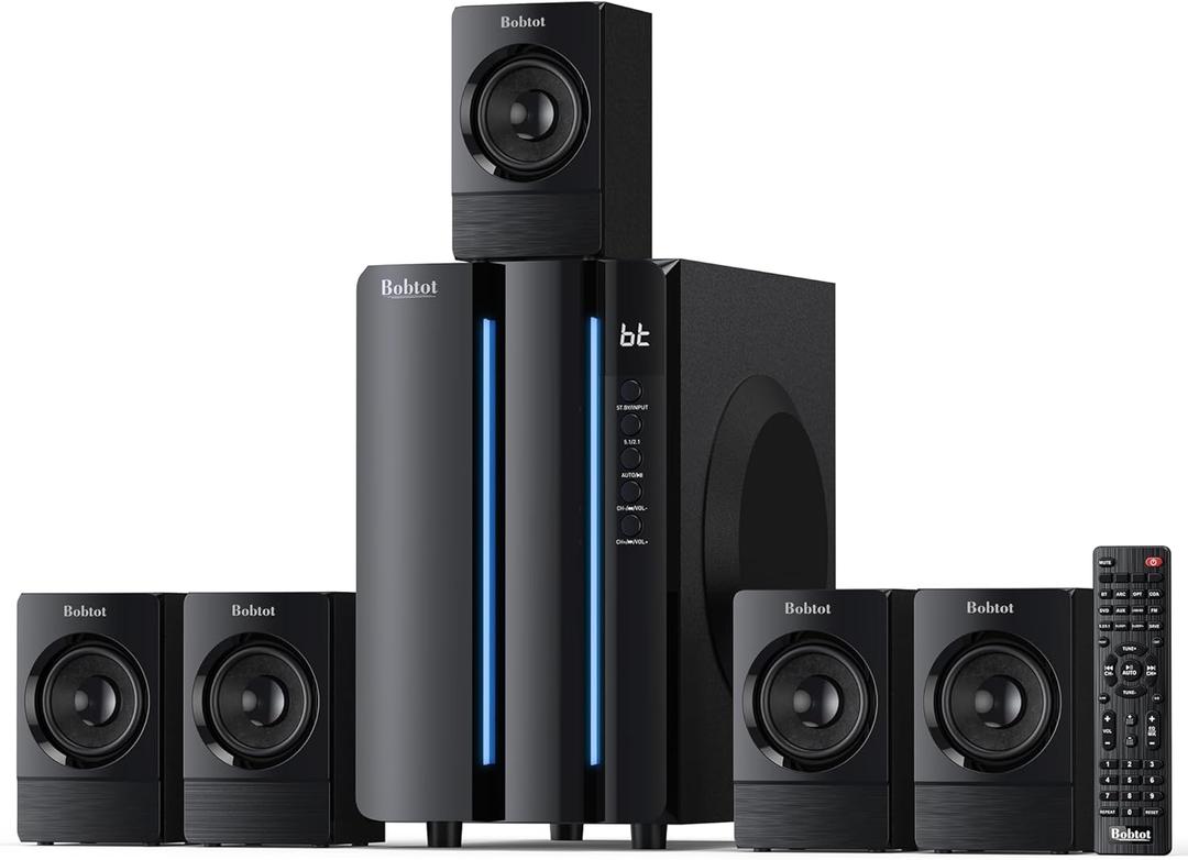 Bobtot Surround Sound Systems Home Theater System - 800 Watts Peak Power 6.5" Subwoofer 5.1/2.1 Wired Stereo Speakers Strong Bass with HDMI ARC Optical AUX Bluetooth Input