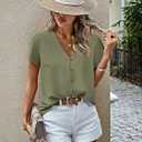 PRETTYGARDEN Short Sleeve Tops for Women 2026 Summer V Neck Western Chiffon Button Down Shirts Dressy Casual Work Blouses, Small
