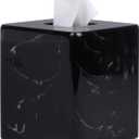 JUNGFORD Square Tissue Box Cover, Facial Napkin Holder for Living Room, Office, Bathroom, Marble Pattern Made of Resin (Black)