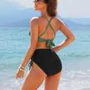 Blooming Jelly Womens High Waisted Bikini Sets Drawstring Tummy Control Swimsuits Crisscross Tie Back Bathing Suit (Green, M)