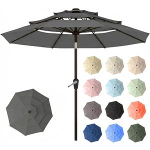 10ft Patio Umbrella, 3 Tier Outdoor Market Table Umbrellas with 8 Fiberglass Ribs and Push Button Tilt, Windproof, Vented Canopy, UV Protection for Deck, Pool, Backyard