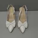 Ankis White Elegant Slingback Heels for Women, Pointed Toe Dress Sandals with Cute Bow Detail, Comfortable Party Shoes 10