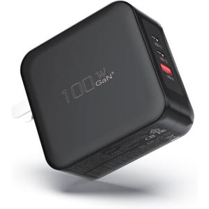 100W USB C Fast Charger, 3-Port GaN Wall Charger PD USB C and QC USB A Charger Adapter Super Fast Type C Charging for MacBook, iPad, iPhone 15 15 Pro, Galaxy S23 Ultra, Steam Deck, Dell XPS, Google