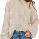 PRETTYGARDEN Womens Sweater 2026 Long Sleeve Crewneck Cable Knit Oversized Sweaters Pullover Exposed Seam Spring Outfits, M