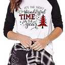 Its The Most Wonderful Time of The Year T Shirt Women Plaid Christmas Tree Graphic Long Sleeve Spliceing Baseball Tee Tops White, XXL