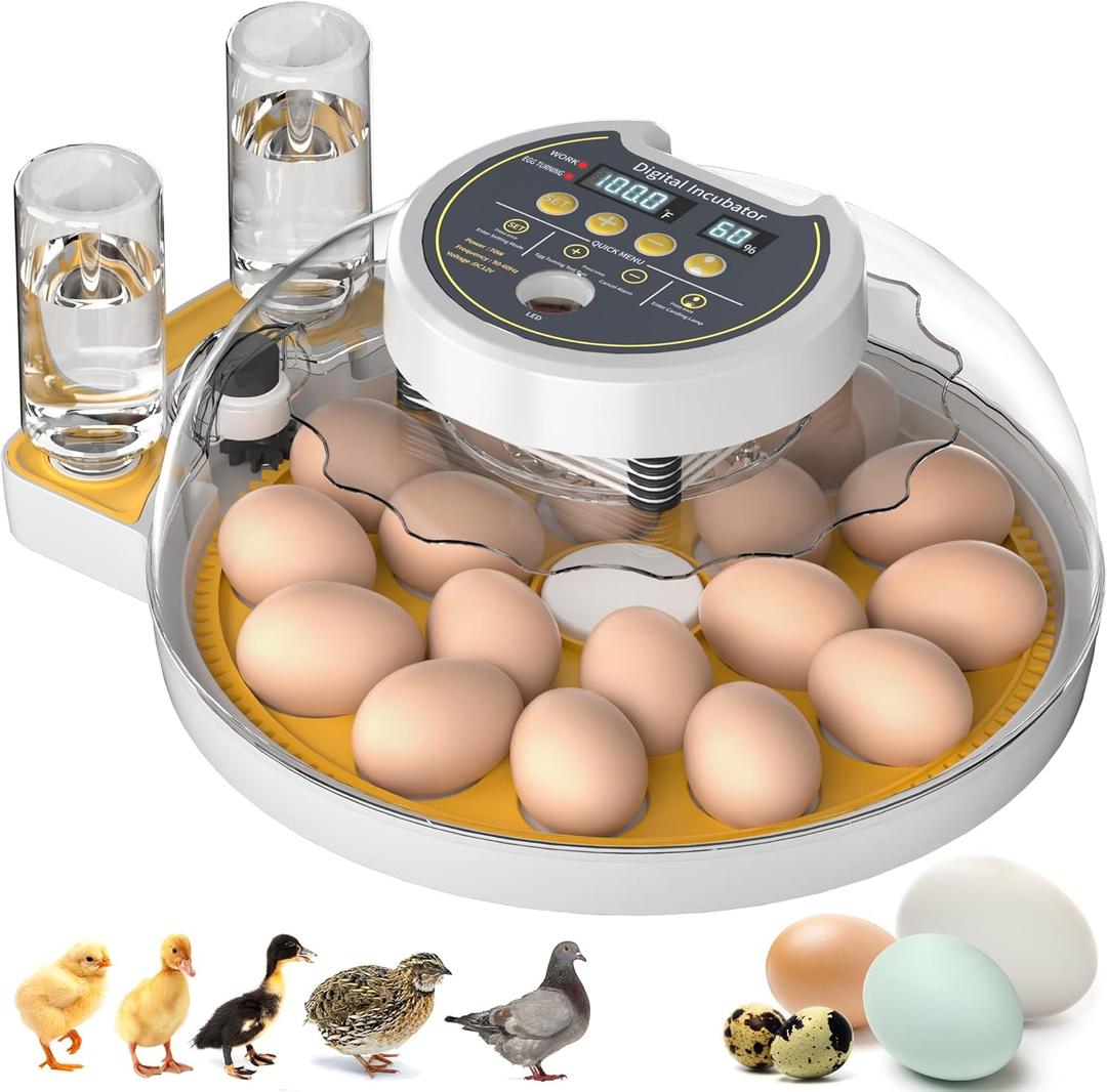 18 Egg Incubator with Automatic Egg Turning and Humidity Control, Egg Incubator Fully Automatic for Hatching Chicken Ducks Goose Quail Pigeon Turkey, Incubator for Home Science Classroom Lab Farm