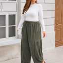 TARSE Womens Corduroy Pants Barrel Casual Loose Baggy Drawstring Wide Leg Palazzo Harem Pants with Pockets, XL