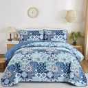 Mybedsoul Blue Quilt Set King Size, 3 Pieces Patchwork Bedspread Set Geometric Plaid Bedspread Coverlet Set Soft Microfiber Reversible Lightweight Bedding Set for All Season 110" x 90"