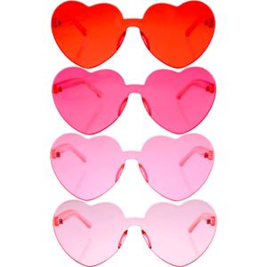 Gejoy 4 Pieces Heart Shaped Sunglasses for Women Men Valentine Gift Frameless Glasses (Red, Rose Red, Pink, Light Pink)