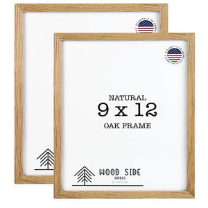 Picture Frames 9x12 - Set of 2 - Natural Solid Wood Photo Frame Real Glass Wall Mount Tabletop