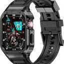 Band with Stainless Steel Case Compatible with Apple Watch Series SE 3 2 1/6 5 4 44mm, Series 3 2 1 42mm Band, iwatch Bands Rugged Protective Metal Cover for Men (Black)