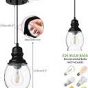 WILON Pendant Lights for Kitchen Island, Seeded Glass Mini Pendant Light Fixtures Farmhouse Pendant Lighting Metal Black Pendant Light Over Kitchen Island Sink Dining Table