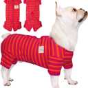 TONY HOBY Dog Pajamas, Female/Male Dog 4 Legged Pajamas, Soft Cotton Dogs Jumpsuit with Stripes (Rose Red&Orange, Girl, XL)