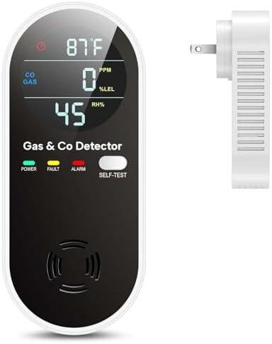 NICGOL 4 in 1 Upgraded Natural Gas Leak Detector and Carbon Monoxide Detectors, Dual Sensor Gas Leak Detector & Carbon Monoxide Detectors Plug in (Temperature & Humidity) for Home, RV (Black)