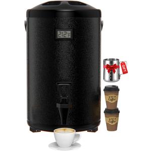 Insulated Beverage Dispenser 3.2 Gallon - Thermal Hot Beverage Dispenser, Hot and Cold Drink Dispenser with Spigot for Hot Water Coffee Chocolate Tea Cold Milk Cocoa, Black, Non-electric,N12