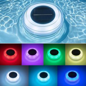 Solar Floating Pool Lights, Dynamic RGB Lighting Effects, IP68 Waterproof That Float, Upper and Lower Pool Garden Lights Decor for Outdoor Above Ground 1 Pack