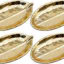 4 Pieces Golden Leaf Jewelry Tray Earring Necklace Bracelet Keys Storage Dish Ceramic Clay Decorative Trays