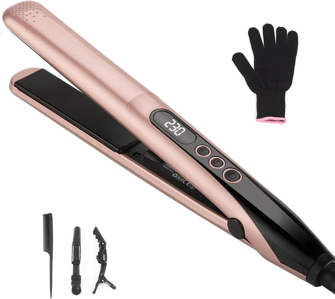 Hair Straightener Iron, Professional Ceramic Flat Iron Straightener for Less Frizz, Shinier & Smoother Hair & Curls, Hair Styling Tools (Rose Gold)