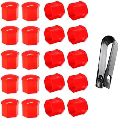 Yourkar 20 PCS Wheel Nut Covers Bolt Caps, 19mm Anti-Theft Wheel Lug Bolt Covers with Removal Tool, Automotive Hub Screw Exterior Protection Cap, Decorative Car Accessories (Normal, Red)