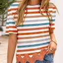 LOLONG Womens Short Sleeve Printed Tops Summer 2026 Crew Neck Color Block Casual Blouses (XXL)