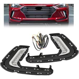 HECASA Pair LED Fog Lights Compatible with 2016 2017 2018 Hyundai Elantra Sixth Generation DRL Replacement for 92207F2100 92208F2100 Front Bumper Fog Lamp LH& RH Clear Lens