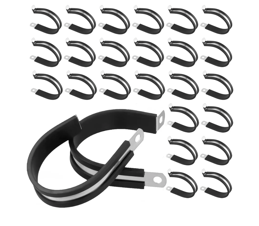 HAKZEON 50 Pack 2 Inch Stainless Steel Cable Clamp, 50mm Wire Conduit Clamps, Rubber Cushioned Insulated Clamp for Tube, Pipe or Wire Cord Installation
