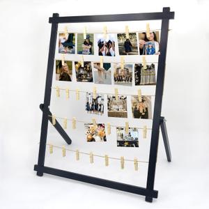 FramePro Freestanding Photo Display Board with Clips, Stable Tabletop Picture Frame Stand Holds 30+ Photos, Graduation Centerpiece Decorations 2026, Wooden Board for Photos, Artworks (Black)