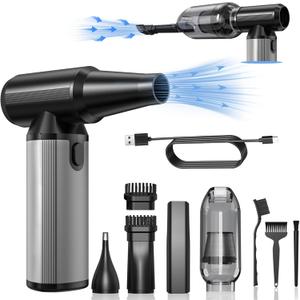 Compressed Air Duster, 2-in-1 Duster Blower & Vacuum with 320000RPM Super Power, Electric Air Duster Rechargeable, 3-Gear Adjustable Air Blower for Keyboard, Computer, Car, Home, and Outdoor Cleaning