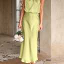 PRETTYGARDEN Women's 2026 Summer Satin Dress Elegant Sleeveless Mock Neck Cocktail Party Maxi Dresses XXL