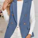 Happy Sailed Women’s Vest Tops Fall Winter Sleeveless Tweed Blazer Jackets Double Breasted Work Suit with Pockets (Blue)
