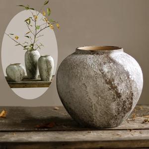 Denique Rustic Ceramic Tall Floor Vase, Vintage Farmhouse Decor, Large Terracotta Vases for Living Room Entryway Table Centerpiece Decor, Terracotta Pottery Clay(A-22cm) (A-8.66inch Height)