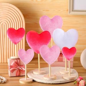Wenqik 7 Pcs Valentine‘s Day Decorations Velvet Flocked Heart Table Decor Heart Shape Tabletop Centerpiece Tall Standing Wooden Sign Valentines Day Decor for Home Office Shelf Mantel(Pink)