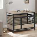 YITAHOME 39" Dog Crate Furniture with Wheels, Heavy Duty Wood Dog Cage Table with Double-Doors Chew-Resistant Farmhouse Decorative Wooden Dog Kennel Indoor for Large and Medium Dogs, Grey (39.4"L x 23.6"W x 30.1"H)