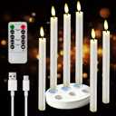 Pruk 6-Pack Rechargable Taper Candles with Remote Timer, Flameless Flickering Real Wax Candle, 60+ Hours Battery Life, Fast Charging Station, for Home Decor, Wedding, Christmas, Thanksgiving