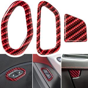 Carbon Fiber Door Lock Switch Button Glove Box Handle Switch Cover Trim for Chevrolet Corvette C7 Z06 Z51 ZR1 Stingray Grand Sport 2014 2015 2016 2017 2018 2019 Interior Accessories (Red 3PCS)