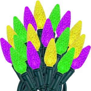 Novelty Lights 24FT 70 Light Purple Green and Yellow LED Mardi Gras Lights, C6 Bulbs, Connect up to 43 Sets, Indoor/Outdoor Use