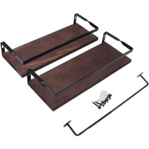 2 Pcs Floating Shelf Bathroom Floating Shelves Wall Mounted Storage Rack Simple Style Floating Storage Shelves for Bedroom Living Room Bathroom Kitchen (Dark Brown)