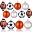 12Pcs Christmas Sport Ball Ornaments, Sports Ornaments Basketball Baseball Football Tennis for Christmas Tree Decoration, Balls for Home Xmas Tree Party Decor (4 Style)