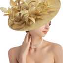 dressfan Fascinator Hats for Women,Linen Vintage Feather Headwear for Derby/Church/Wedding/Cocktail/Tea Party (Beige)