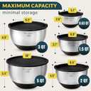 Baker's Signature Stainless Steel Mixing Bowls with Lids Set, 5 Sizes, 3 Graters, Non-Slip Base, Airtight Lids, Metal Mixing Bowls for Kitchen, Food Prep, Storage, 0.63QT-5QT, Black