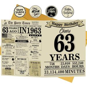 63rd Birthday Card, 63rd Birthday Party Decorations for Women & Men, Birthday Greeting Card for 63 Year Old Mother, Dad, Back in 1963