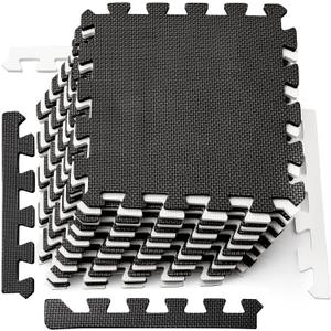 DEAYOU 16 Tiles Foam Mat, EVA Foam Mat, Soft Exercise Mats for Fitness, Play, Gym, 12" x 12", Black and Cream White