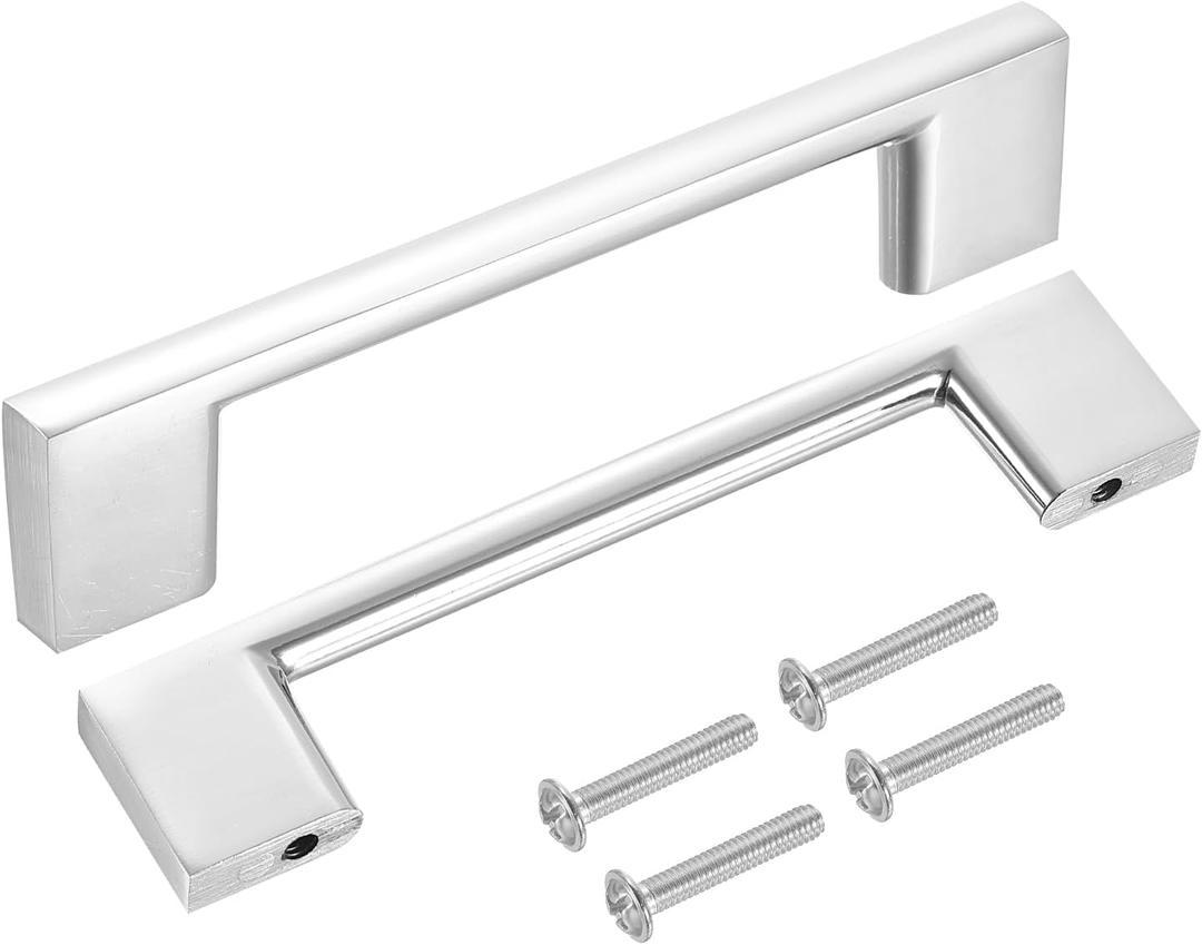 uxcell Drawer Pulls, 6Pcs 4" - Aluminum Alloy Kitchen Cabinet Handles, Rectangle Furniture Hardware Solid Handles for Vanity Wardrobe Cupboard (Chrome)