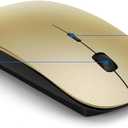 Wireless Keyboard and Mouse Ultra Slim Combo, TopMate 2.4G Silent Compact USB 2400DPI Mouse and Scissor Switch Keyboard Set with Cover, Batteries Included, for PC/Laptop/Windows/Mac - Gold Black