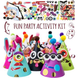 Glittery Garden Party Hats for Kids Art & Craft. Fun Birthday Activity Kit with Stickers. Animal Theme Party Favor, Game Supplies. Christmas, Thanksgiving, Easter Decoration (Multicolor 12 hats)