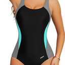 SHEKINI Women's Pro One Piece Athletic Swimsuit Color Block Sport Bathing Suit (Large, Black & Light Gray)