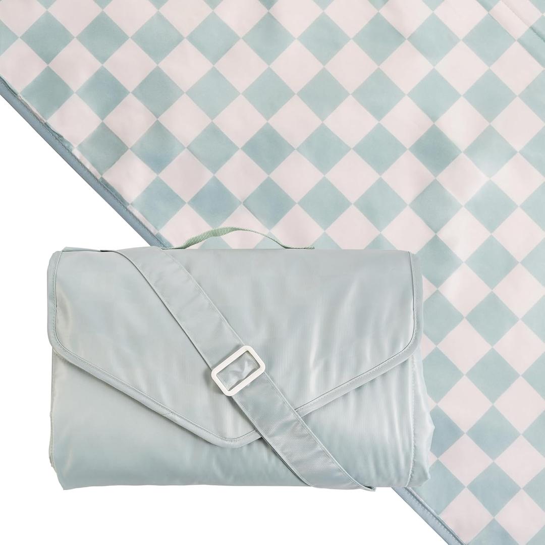 Tiny Twinkle Waterproof Picnic Blanket | 5'x7' 100% Recycled Polyester, Sandproof, Foldable & Portable for Beach, Camping, Travel, Sage Checkers